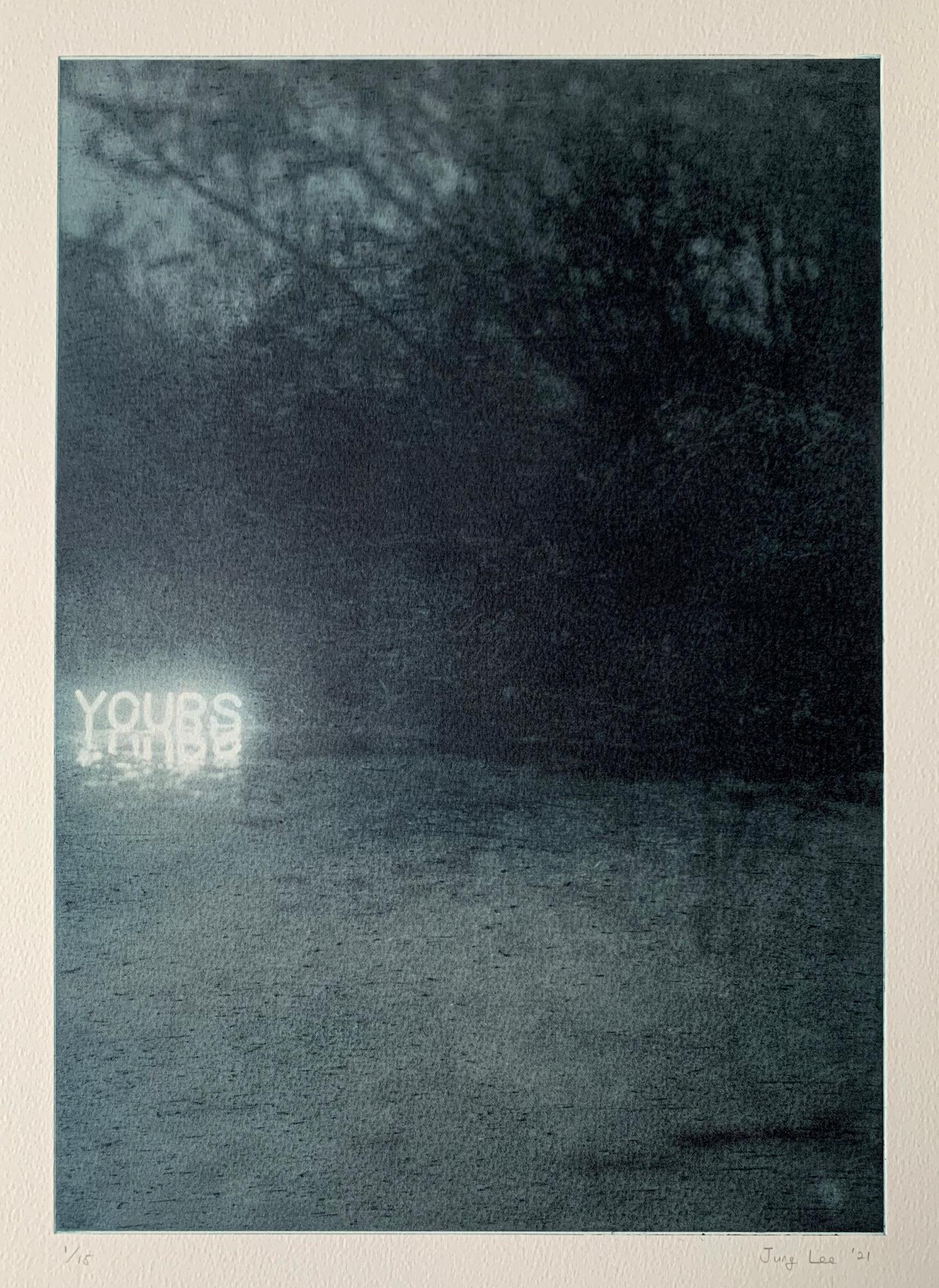 Yours (Blue), 2021 – Jung Lee, Neon, Text, Installation, Symbole, Landscape