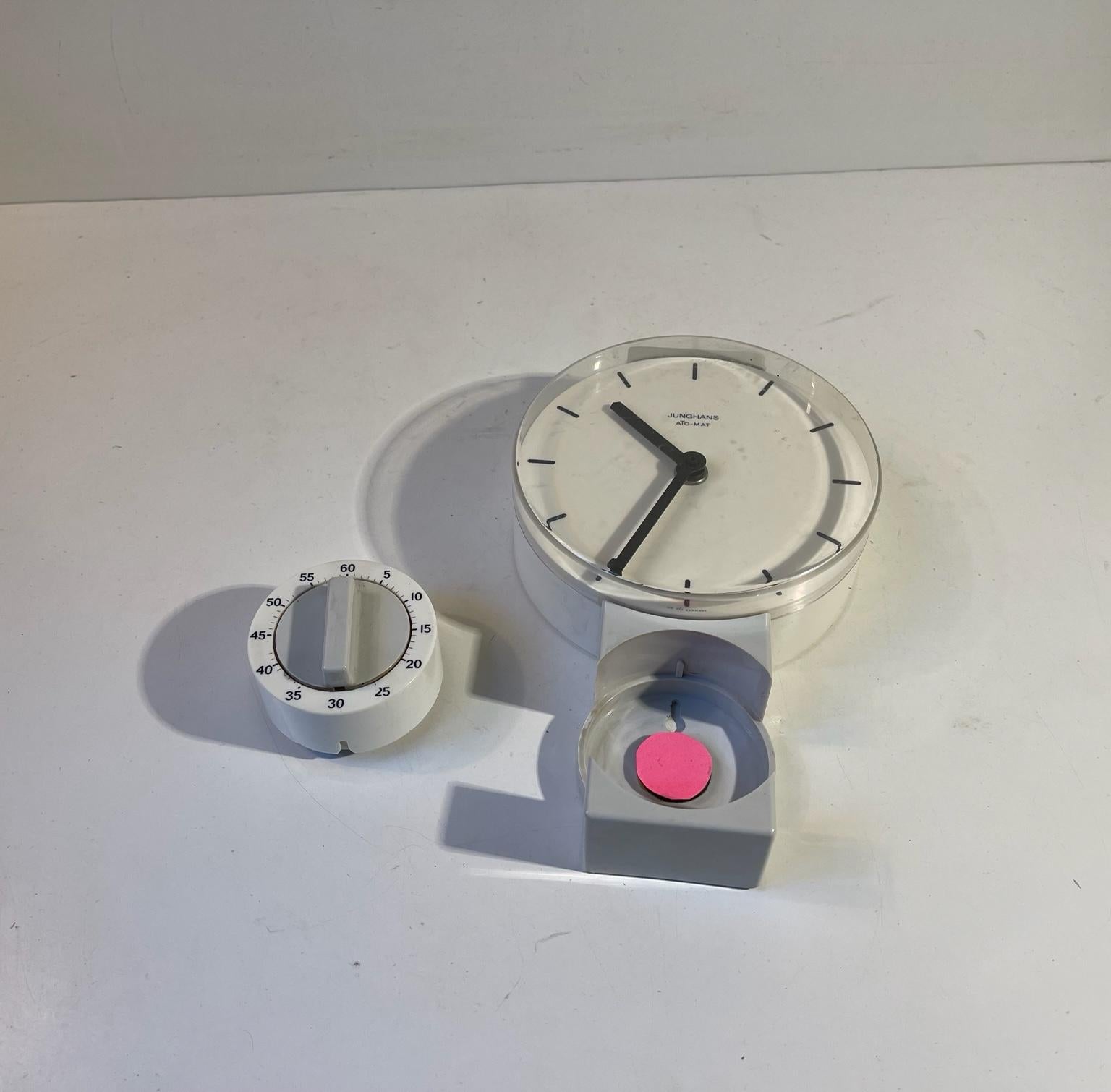 German Junghans Ato-Mat Kitchen Wall Clock with Removable Egg Timer, 1970s For Sale