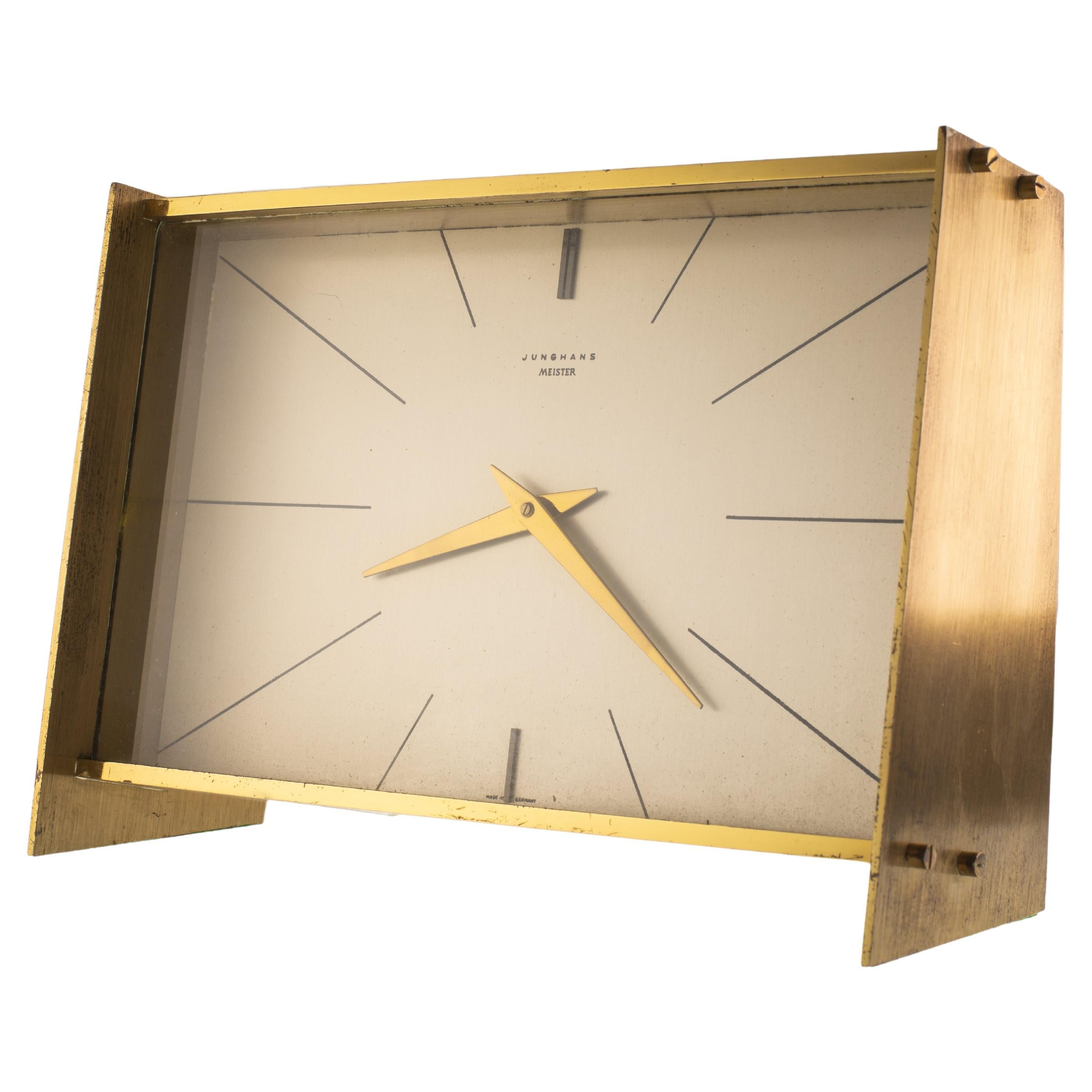 Junghans Germany Desk Table Clock Gold Brass For Sale