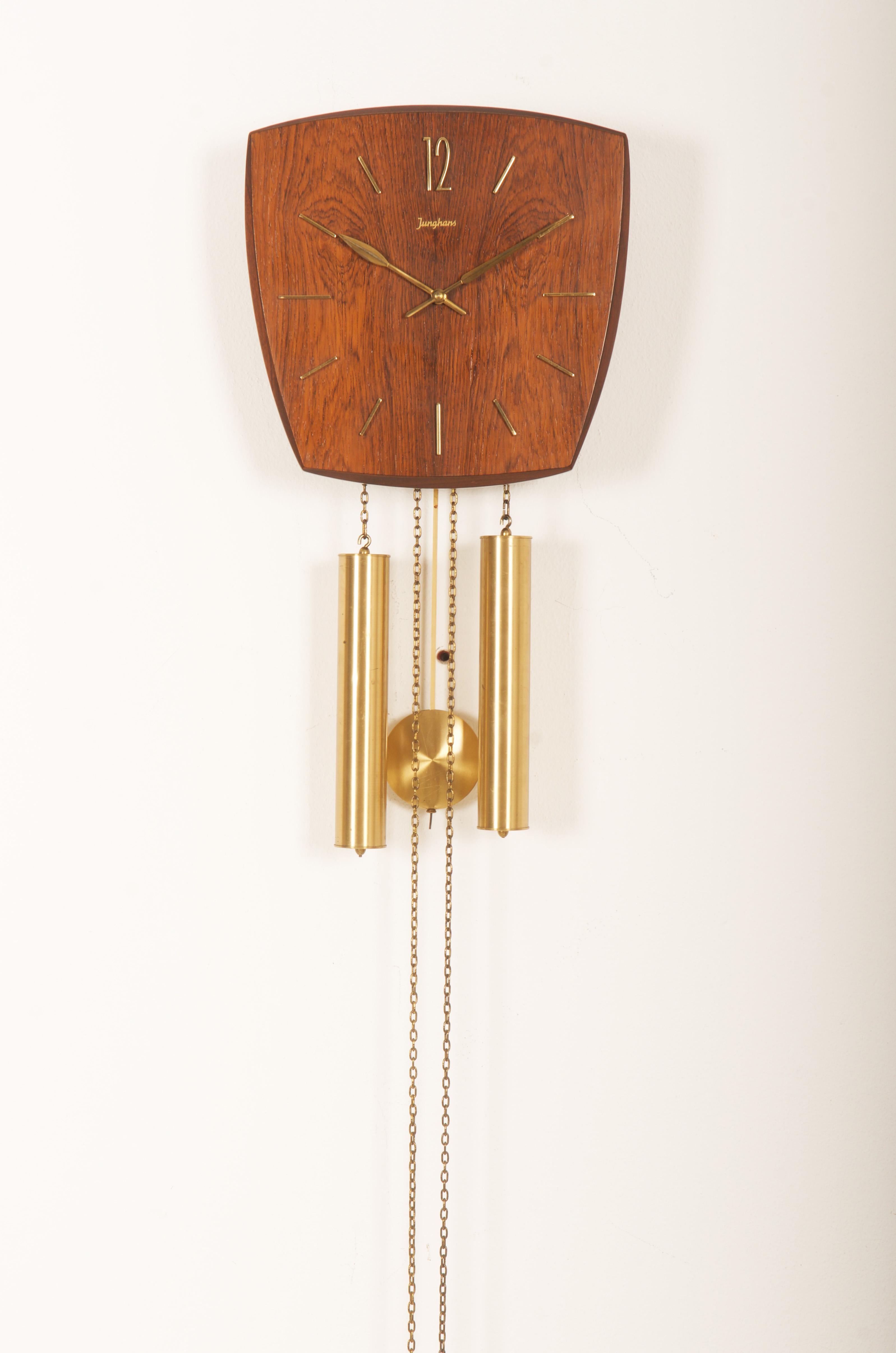 Mid-Century Modern Junghans Hardwood Wall Clock For Sale