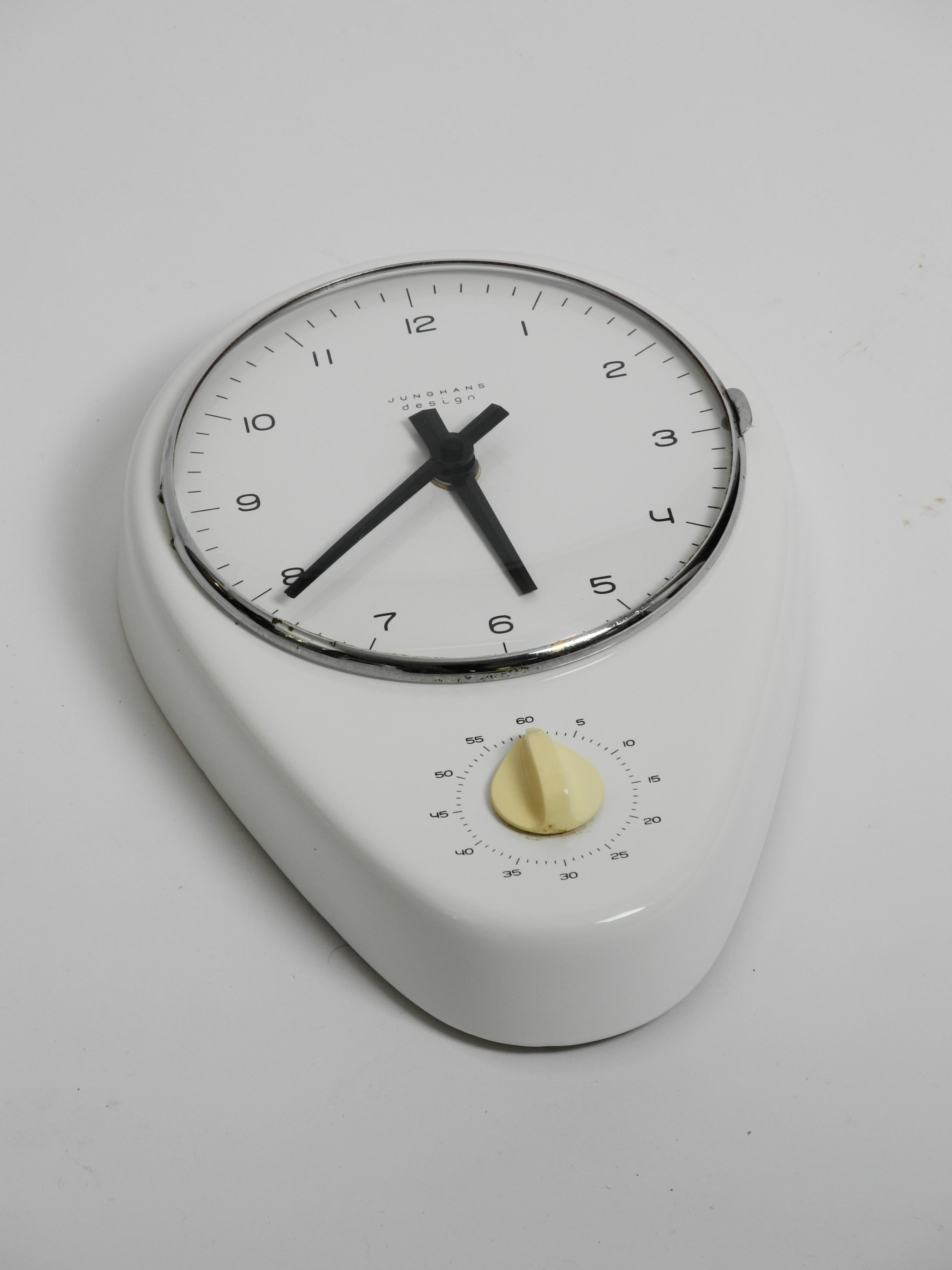 Mid-Century Modern Junghans Kitchen Wall Clock by Max Bill White, Germany, 1960s