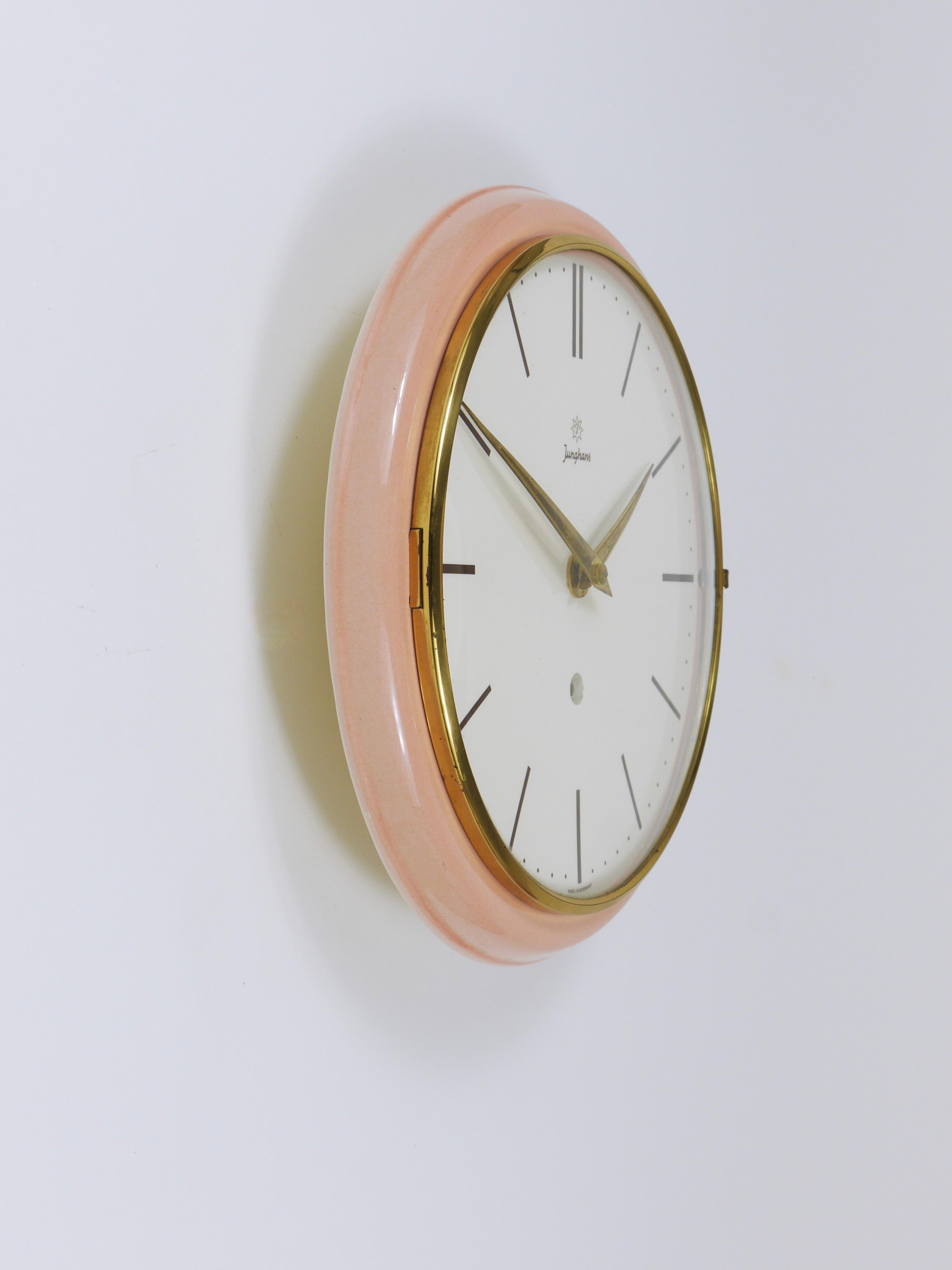 Junghans Large Pink Max Bill Style Midcentury Wall Clock, Germany, 1950s For Sale 4