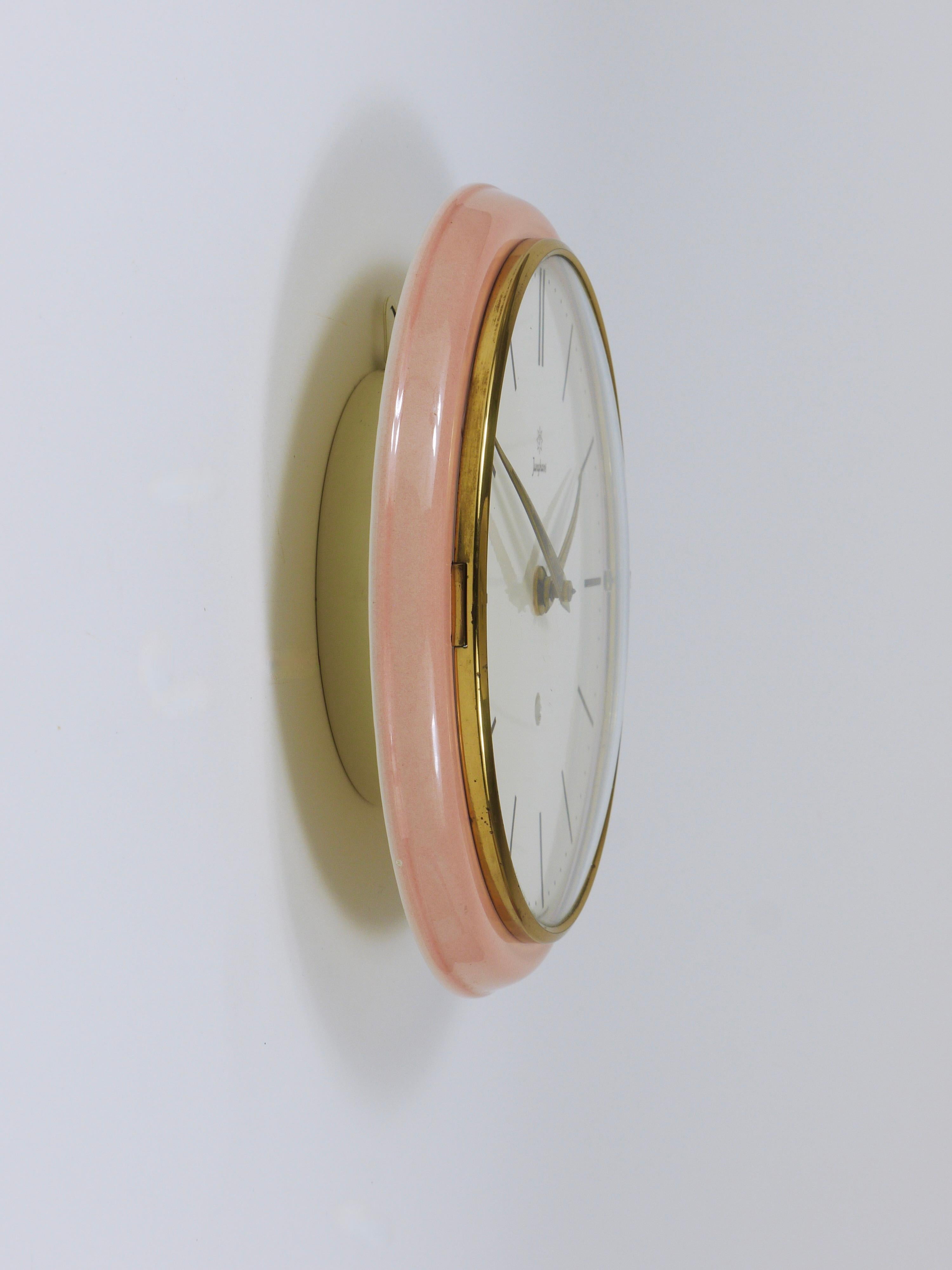 Junghans Large Pink Max Bill Style Midcentury Wall Clock, Germany, 1950s For Sale 5