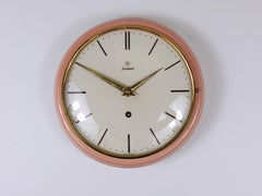 Junghans Large Pink Max Bill Style Midcentury Wall Clock, Germany, 1950s