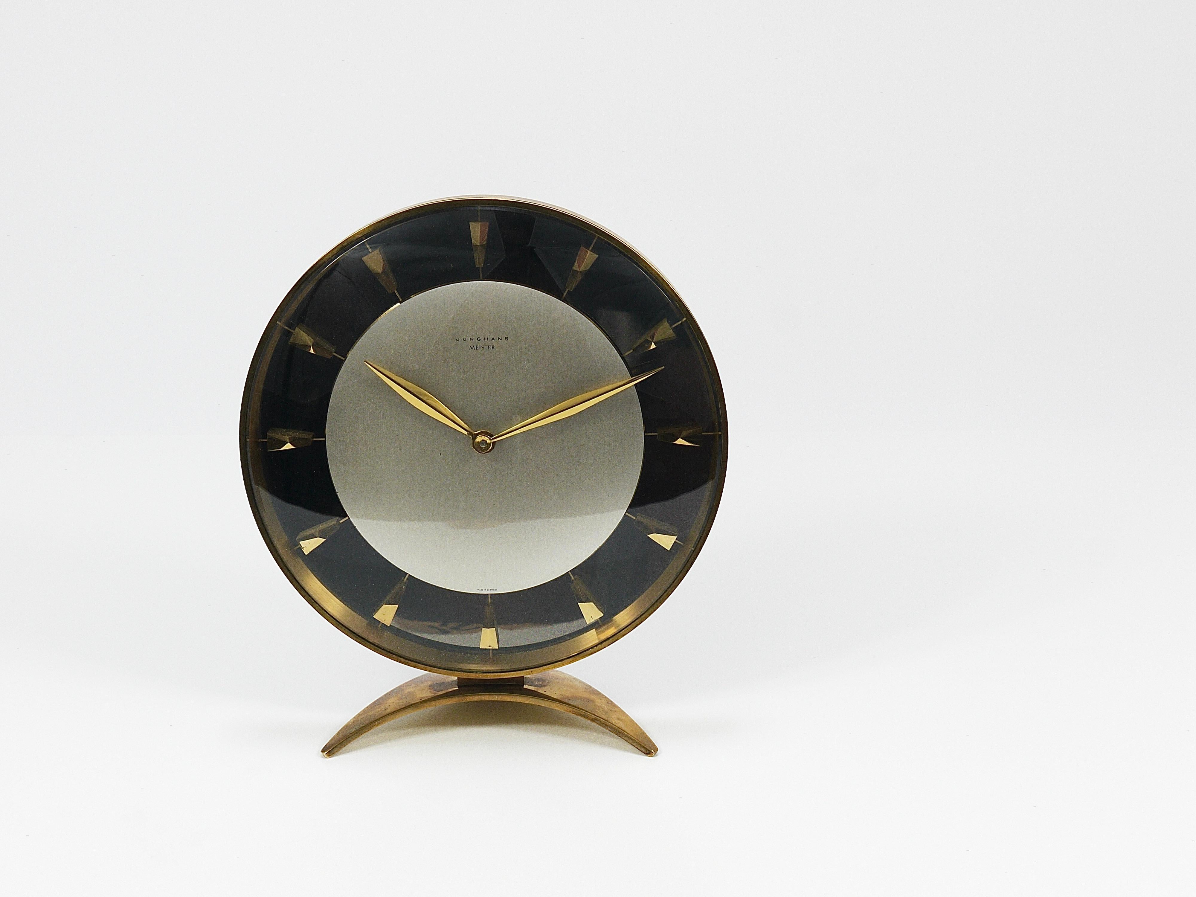 Junghans Meister Mid-Century Brass Table or Desk Clock, Germany, 1950s 5