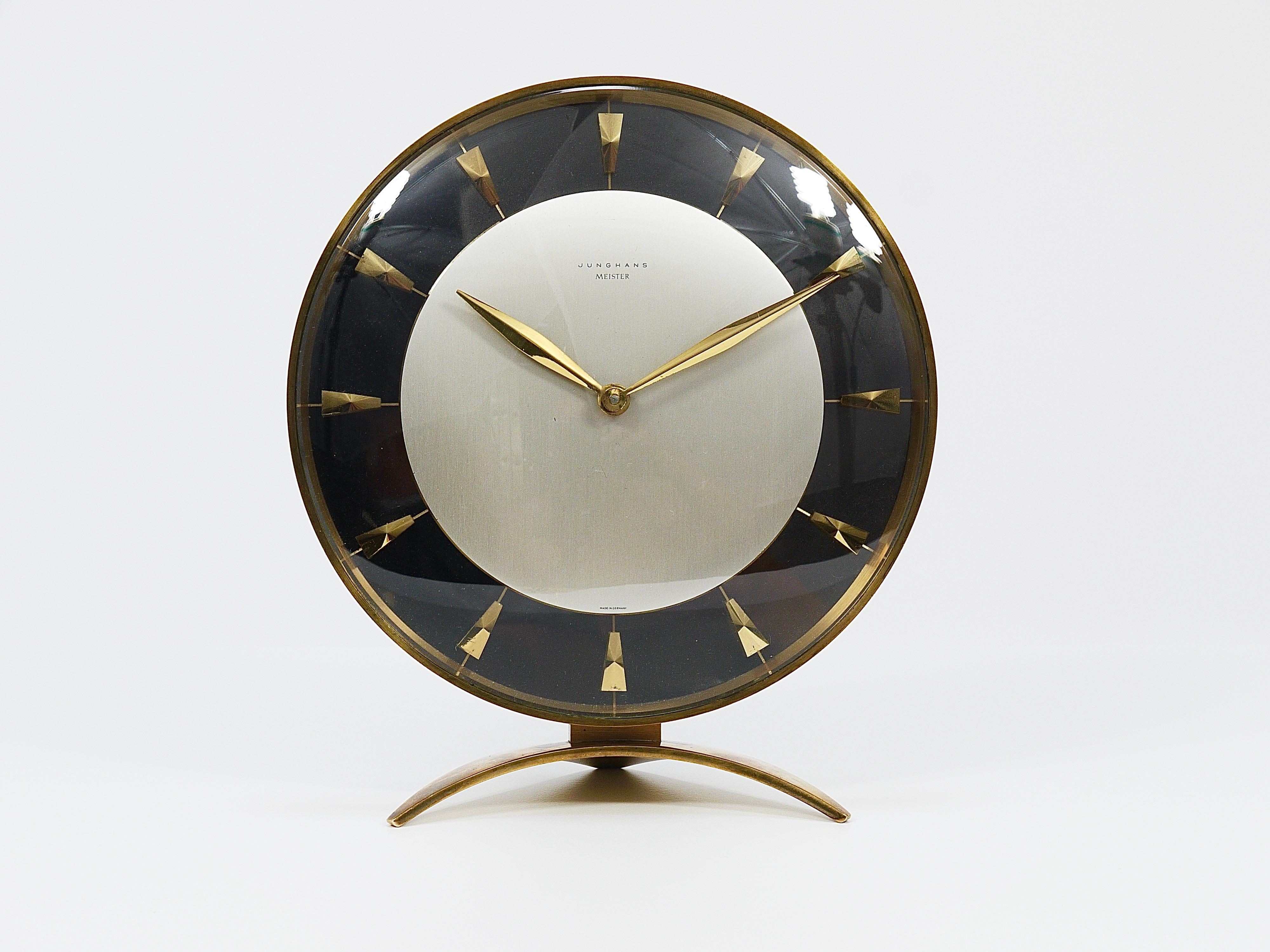 Mid-Century Modern Junghans Meister Mid-Century Brass Table or Desk Clock, Germany, 1950s