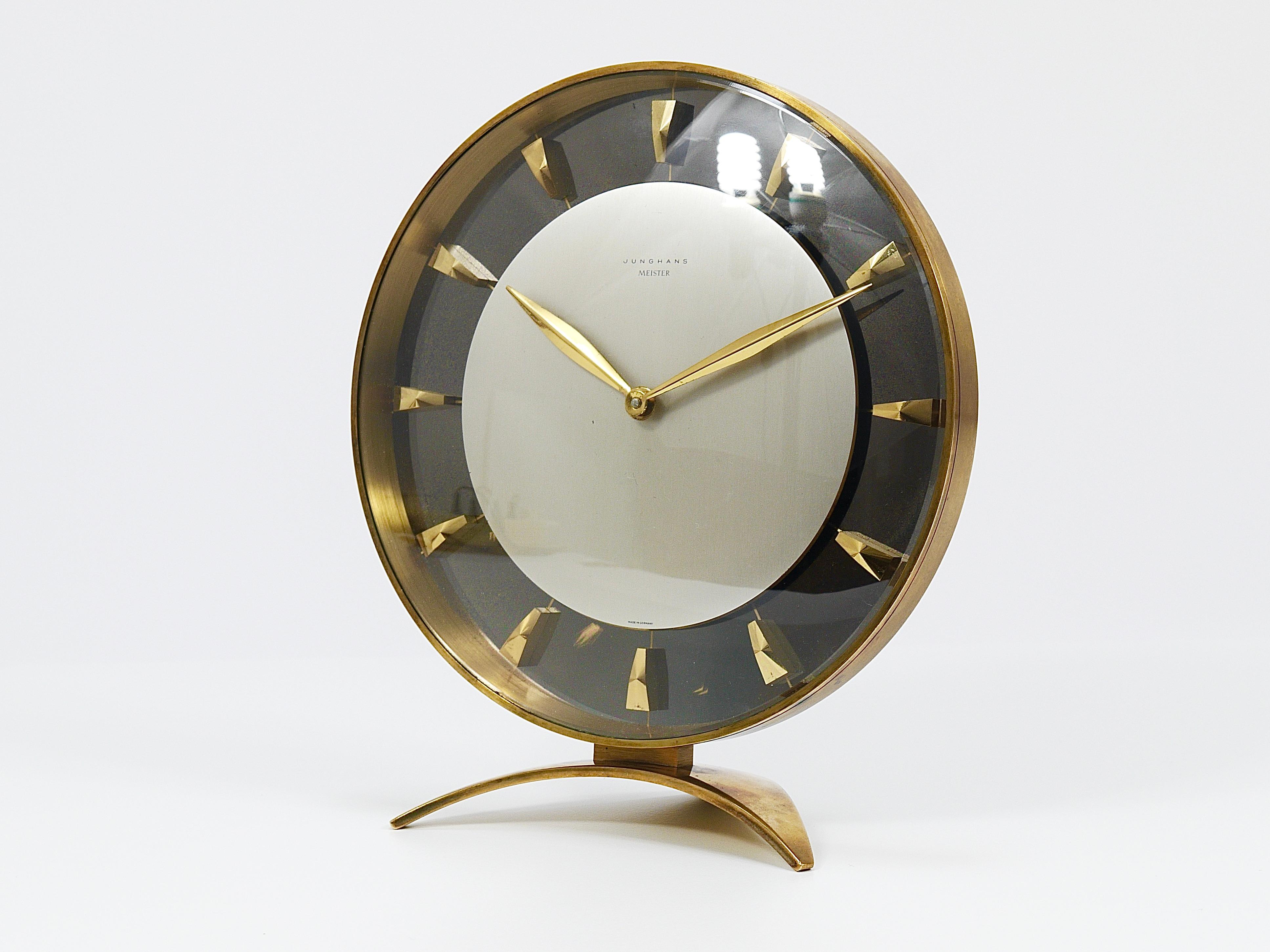 20th Century Junghans Meister Mid-Century Brass Table or Desk Clock, Germany, 1950s