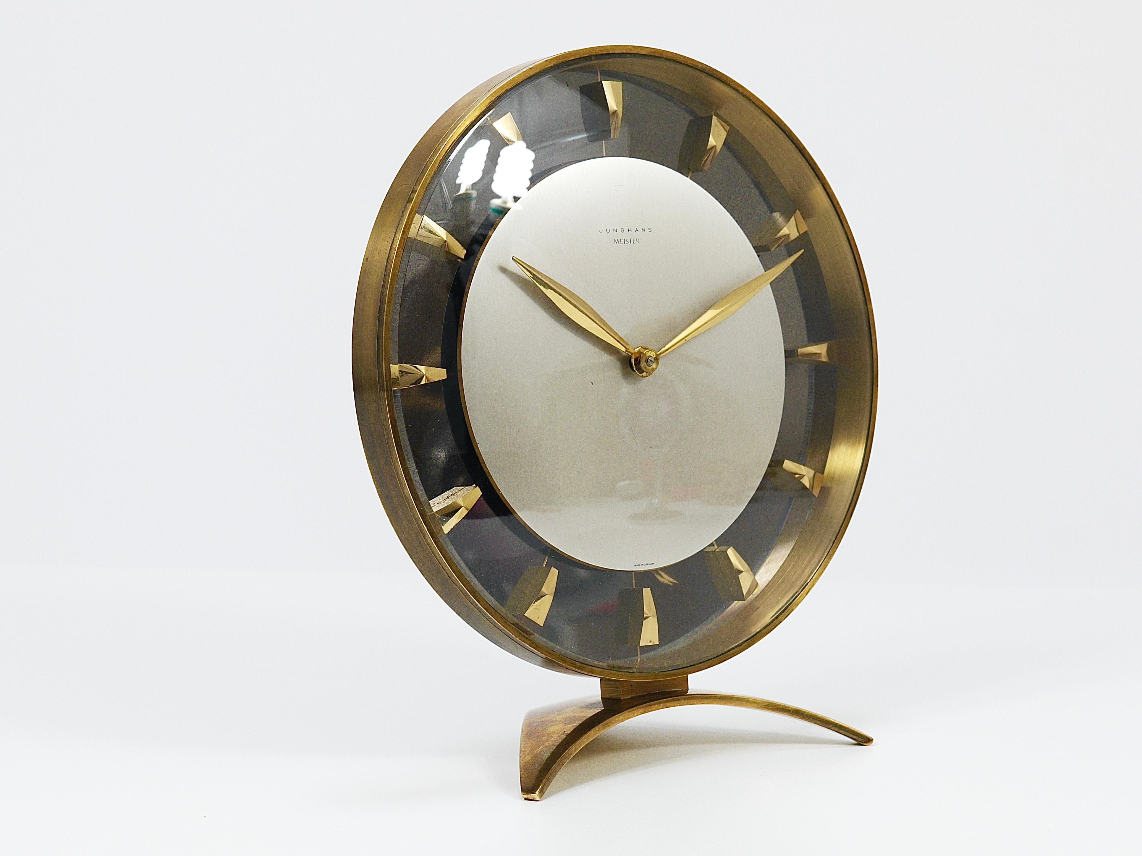 Junghans Meister Mid-Century Brass Table or Desk Clock, Germany, 1950s 2