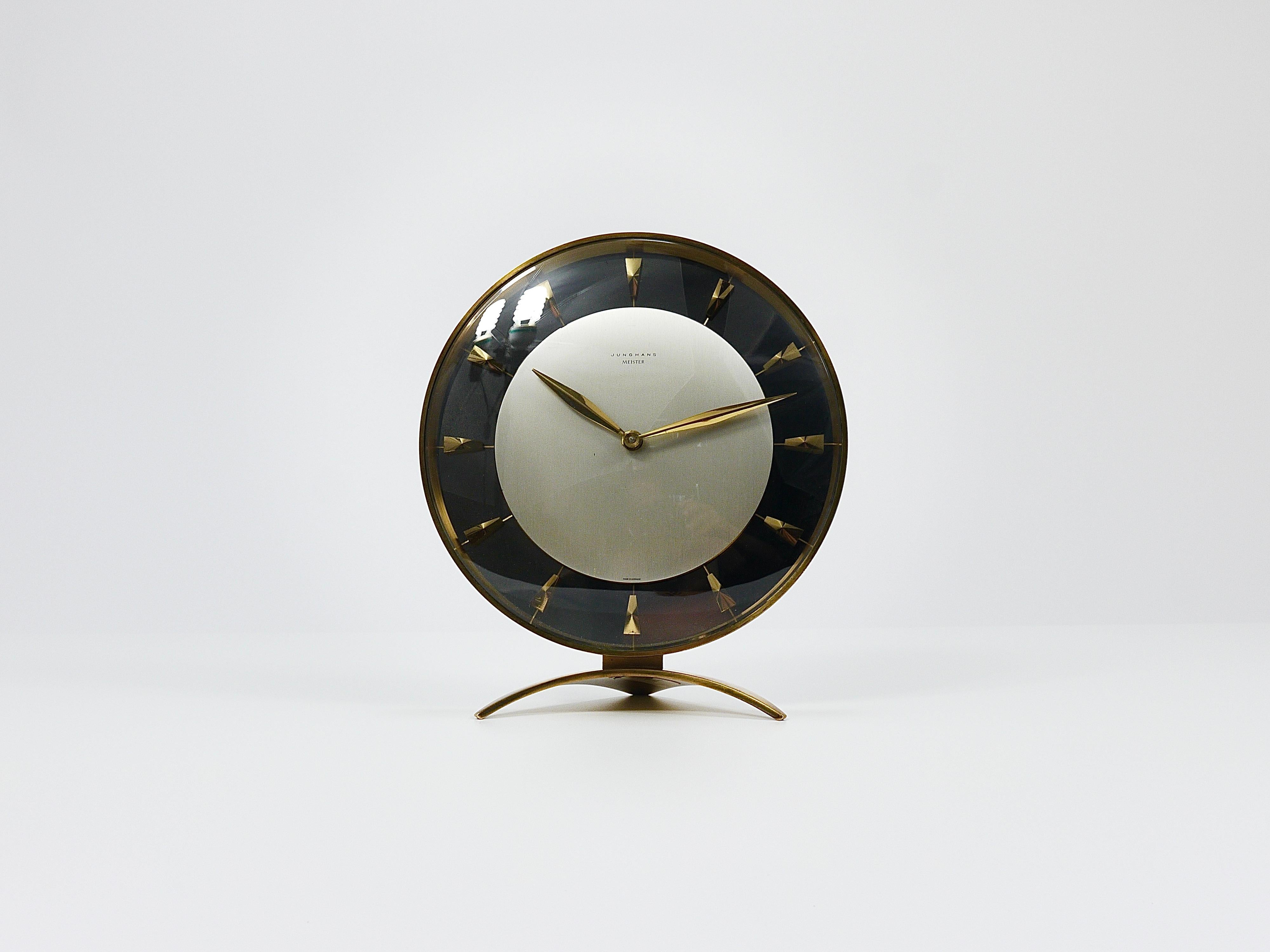 Junghans Meister Mid-Century Brass Table or Desk Clock, Germany, 1950s 3