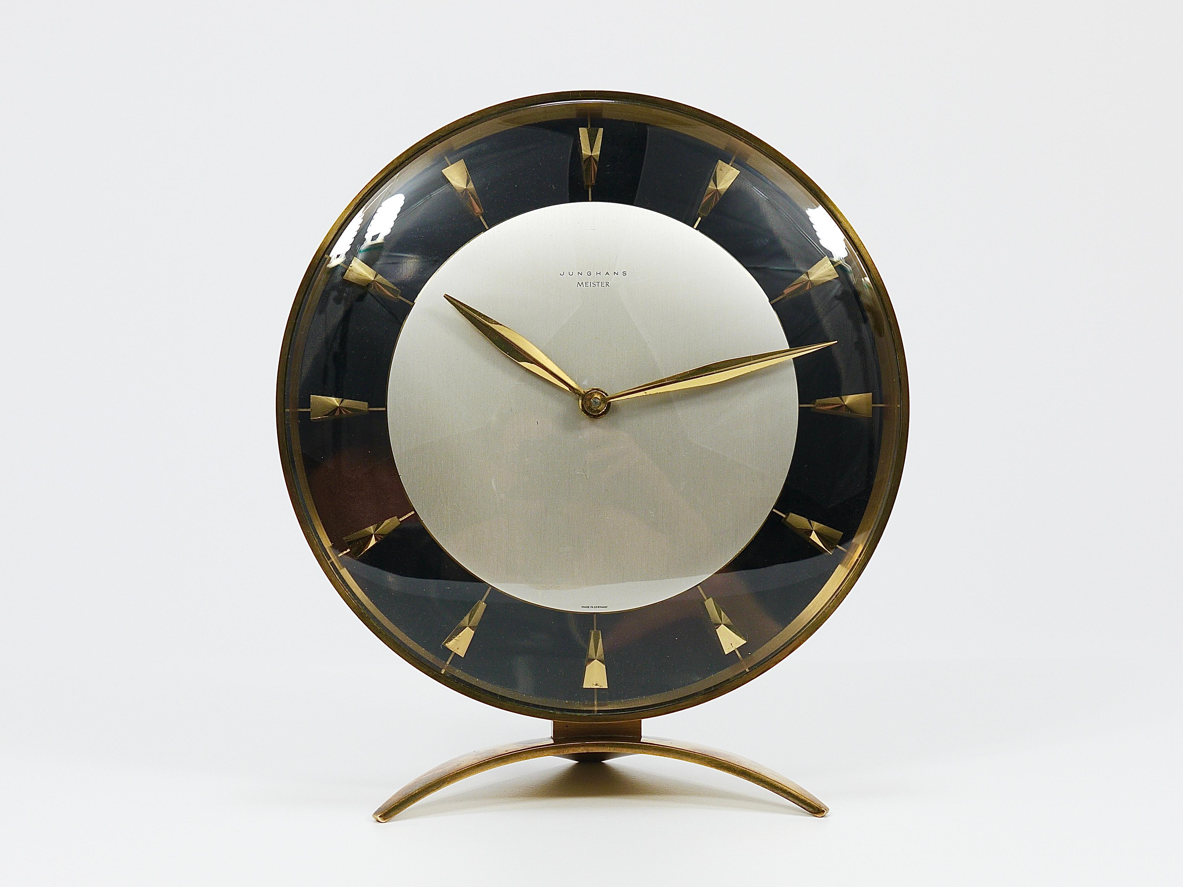 Junghans Meister Mid-Century Brass Table or Desk Clock, Germany, 1950s 4