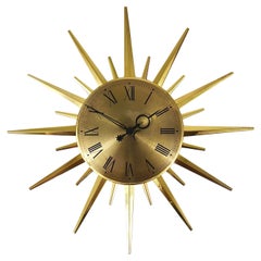 Junghans Mid-Century Modern Golden Sunburst Brass Wall Clock, Germany, 1960s