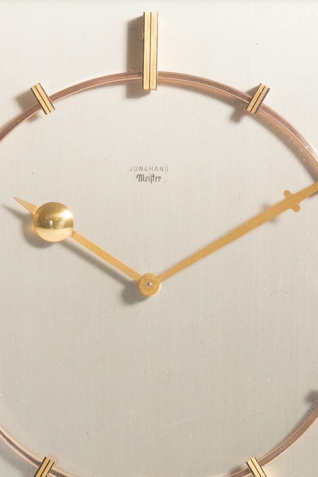 Junghans Mid-Century Modern Large Desk Clock with Jeweled Movement In Good Condition In Hudson, NY