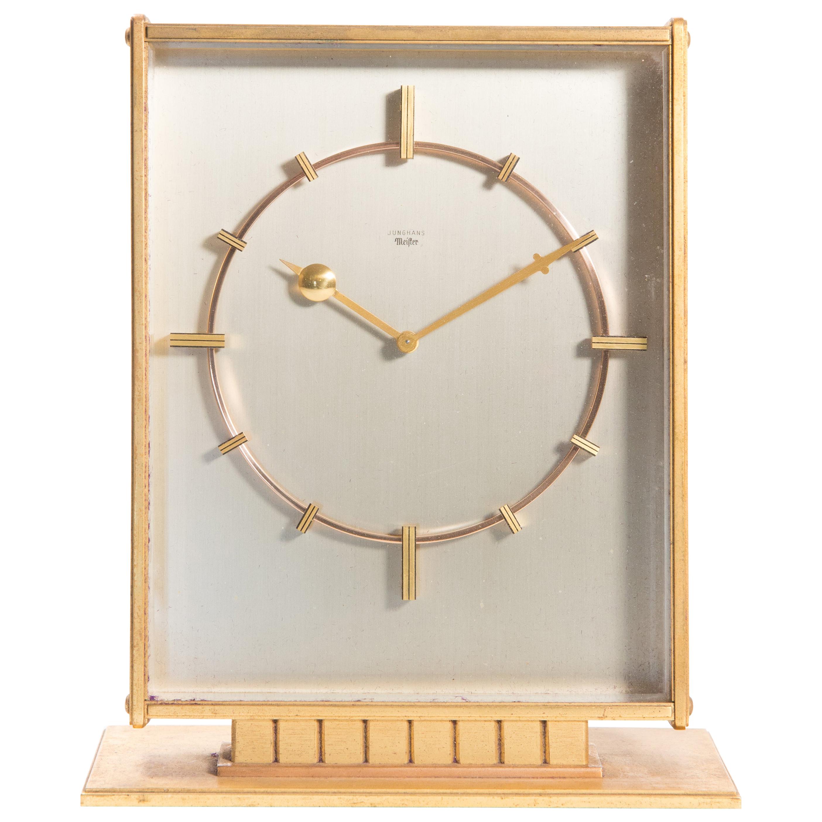 Junghans Mid-Century Modern Large Desk Clock with Jeweled Movement