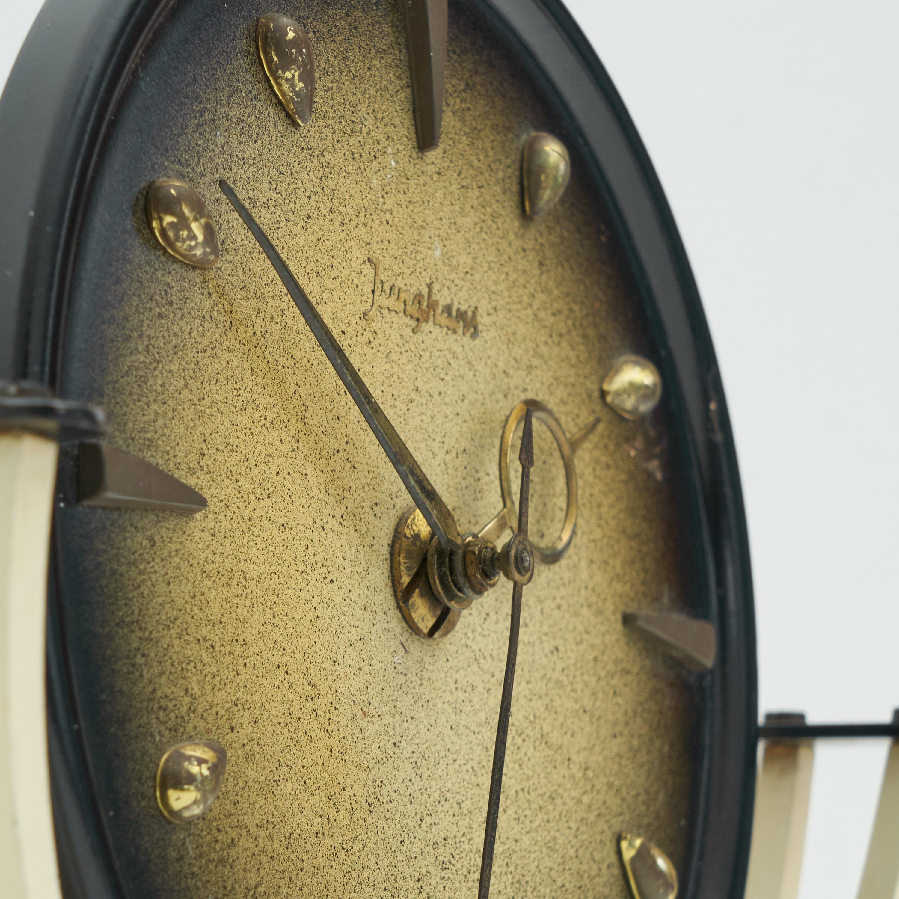 German Junghans Mid-Century Table Clock in Metal and Brass, 1950s For Sale