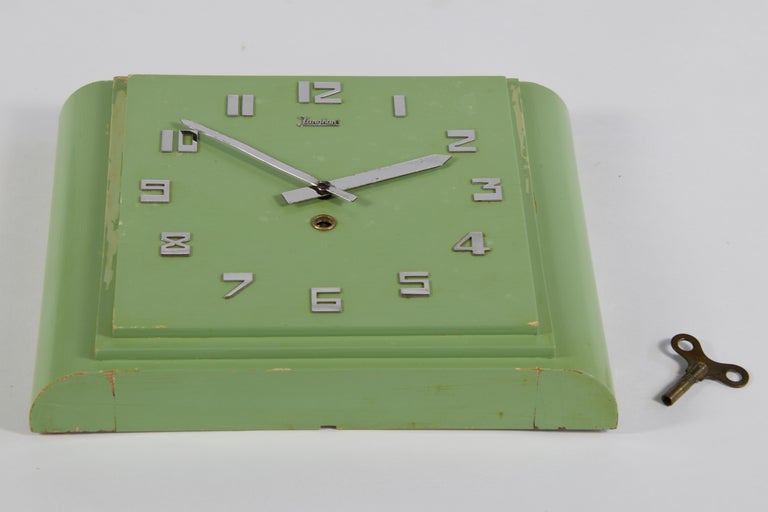 Junghans Mint colored Art Deco Wall Clock, Made in Germany in the 1920s at 1stDibs