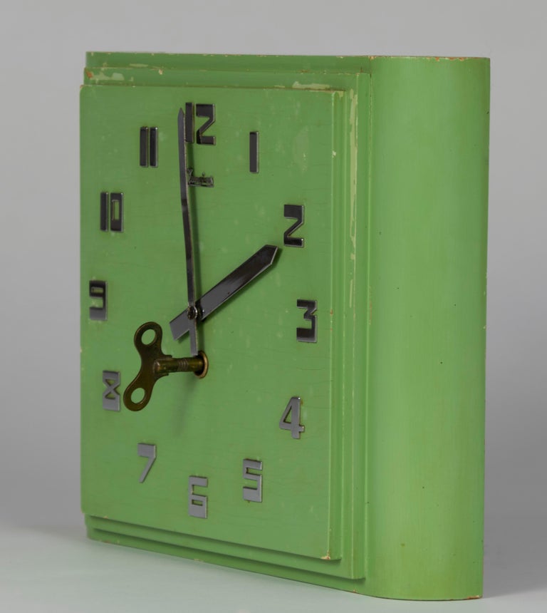 Junghans Mint colored Art Deco Wall Clock, Made in Germany in the 1920s