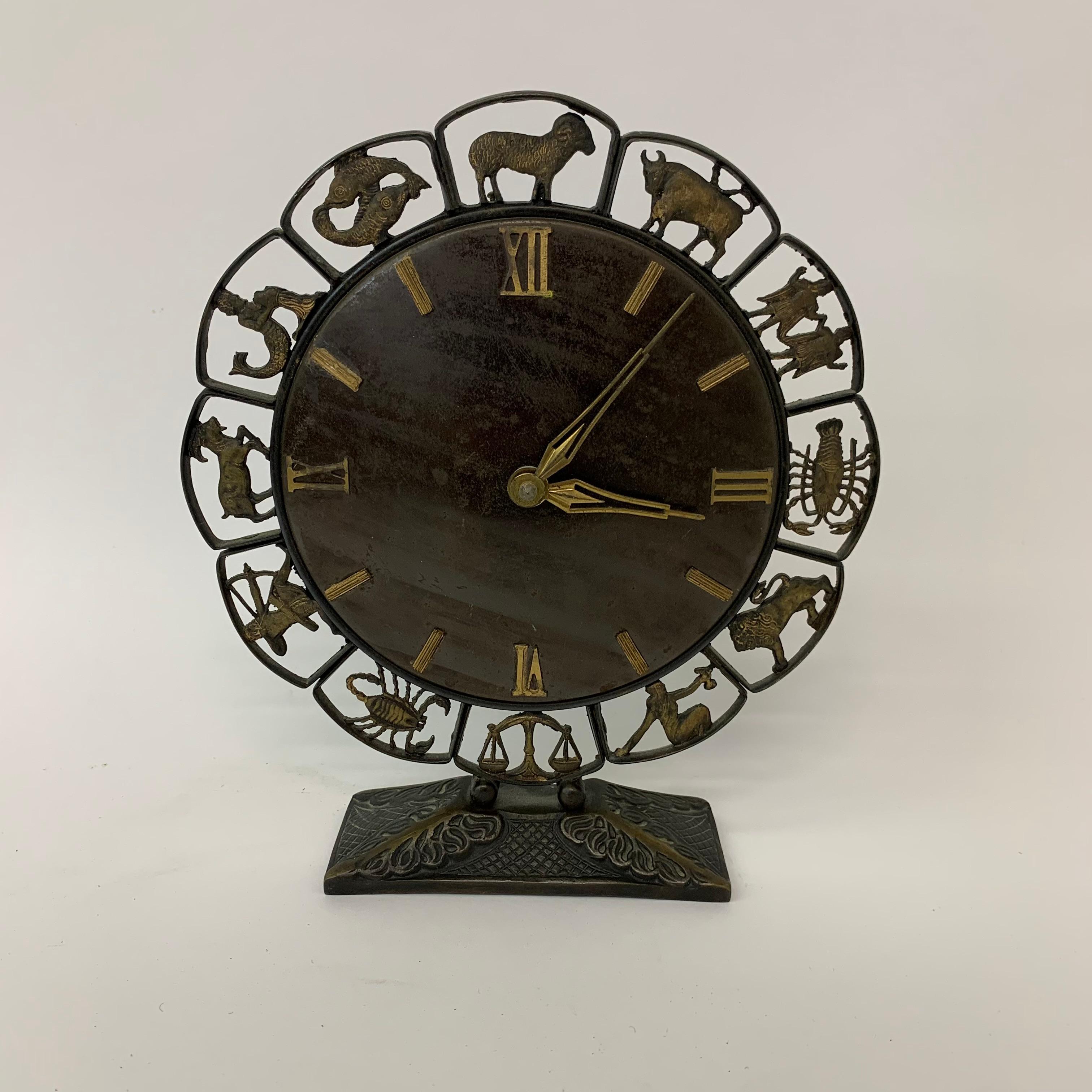 Metal Junghans modernist Zodiac clock, 1970’s For Sale