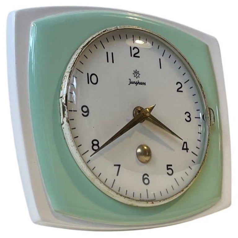 Junghans Pastel Green Wall Clock in Porcelain, Germany, 1950s For Sale