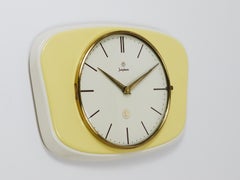 Junghans Pastel Yellow Max Bill Style Midcentury Wall Clock, Germany, 1950s