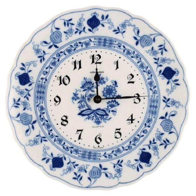 Junghans porcelain wall clock. Meissen Blue Onion style. Germany, 1970s.