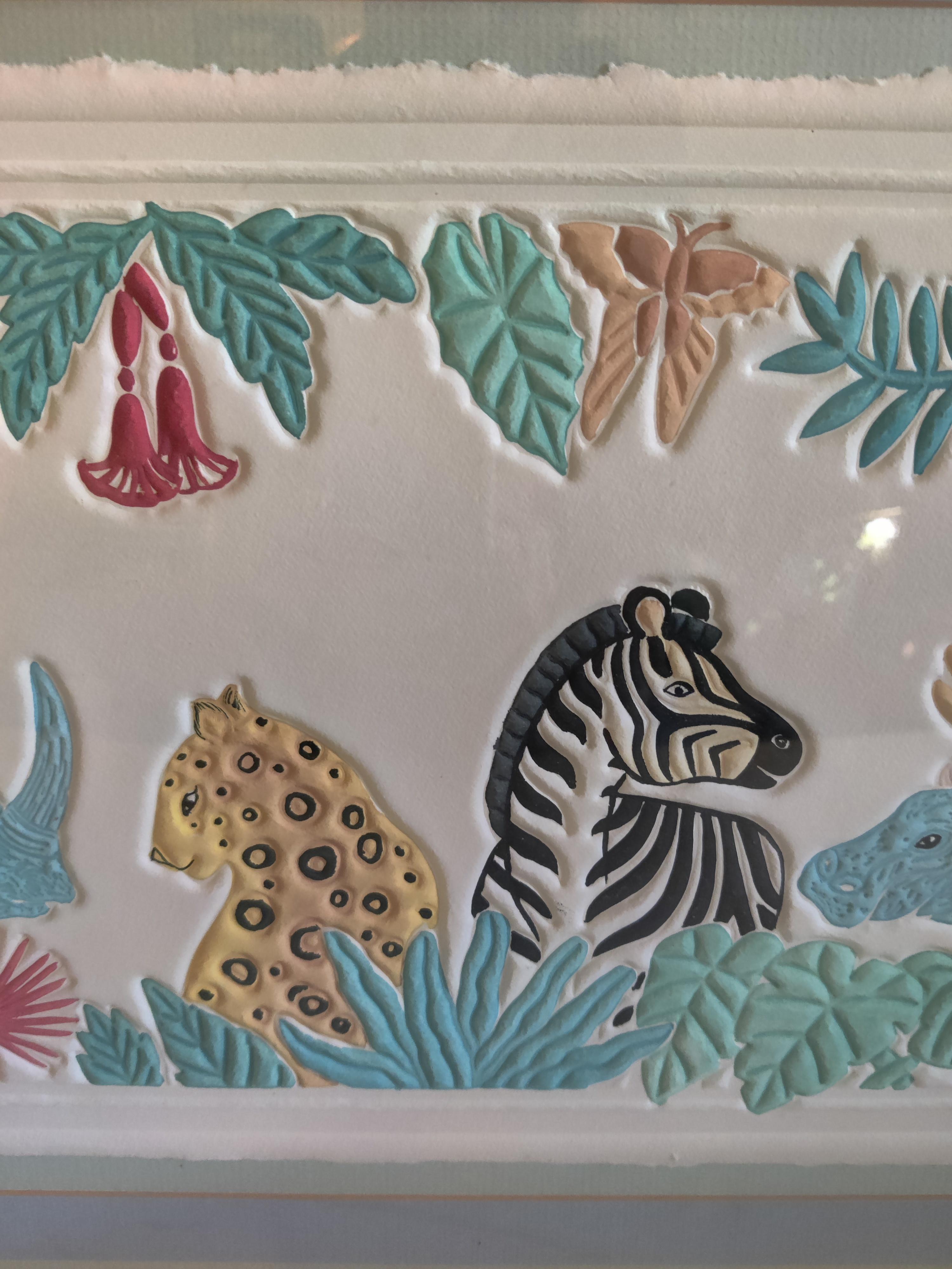 Jungle Beat Embossed framed limited edition 72/250 by artist Jane Billman
Image dimensions 28.5 W x 10.5 H
