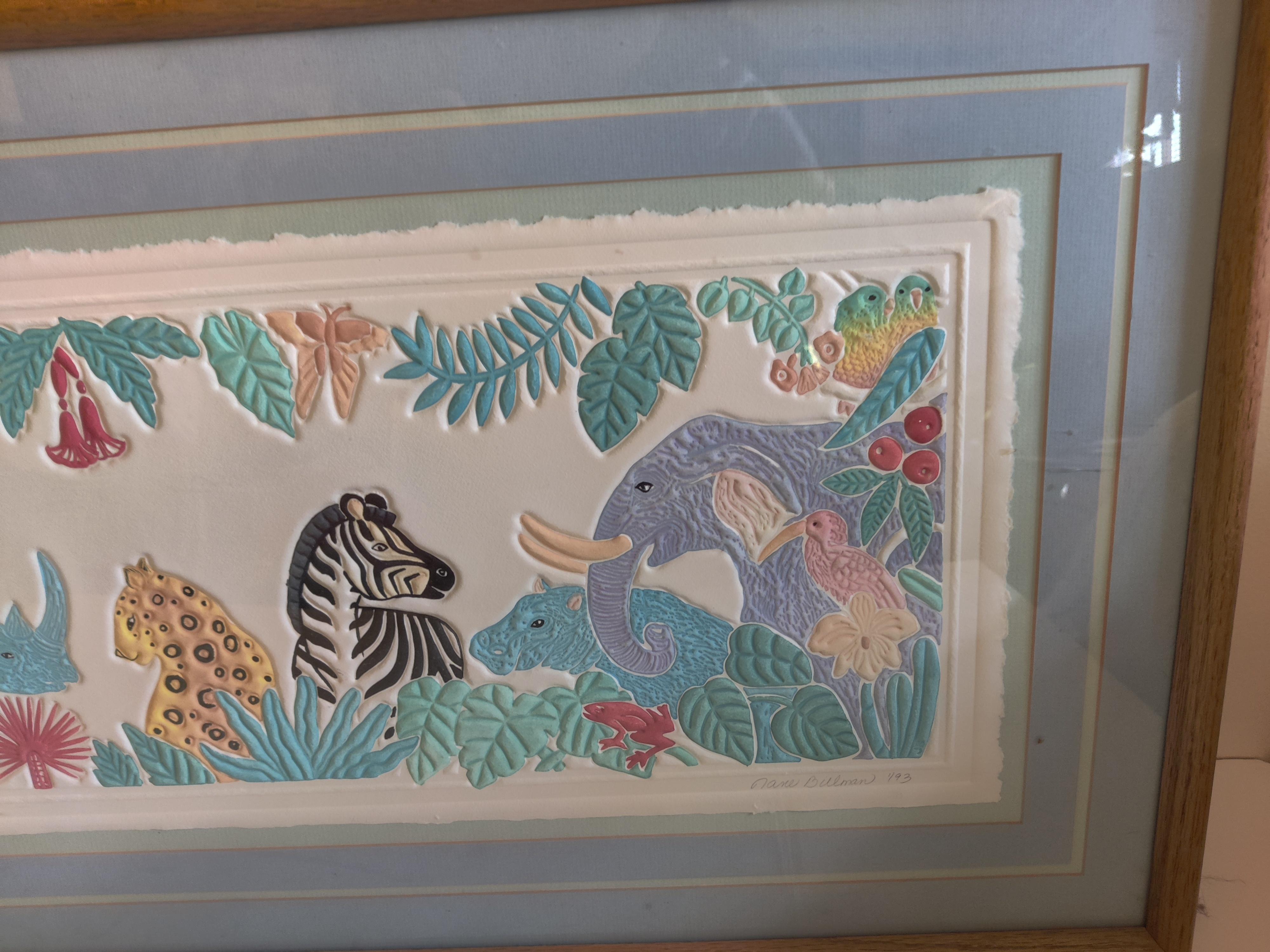 Jungle Beat Embossed framed limited edition 72/250 by artist Jane Billman In Good Condition For Sale In Cincinnati, OH