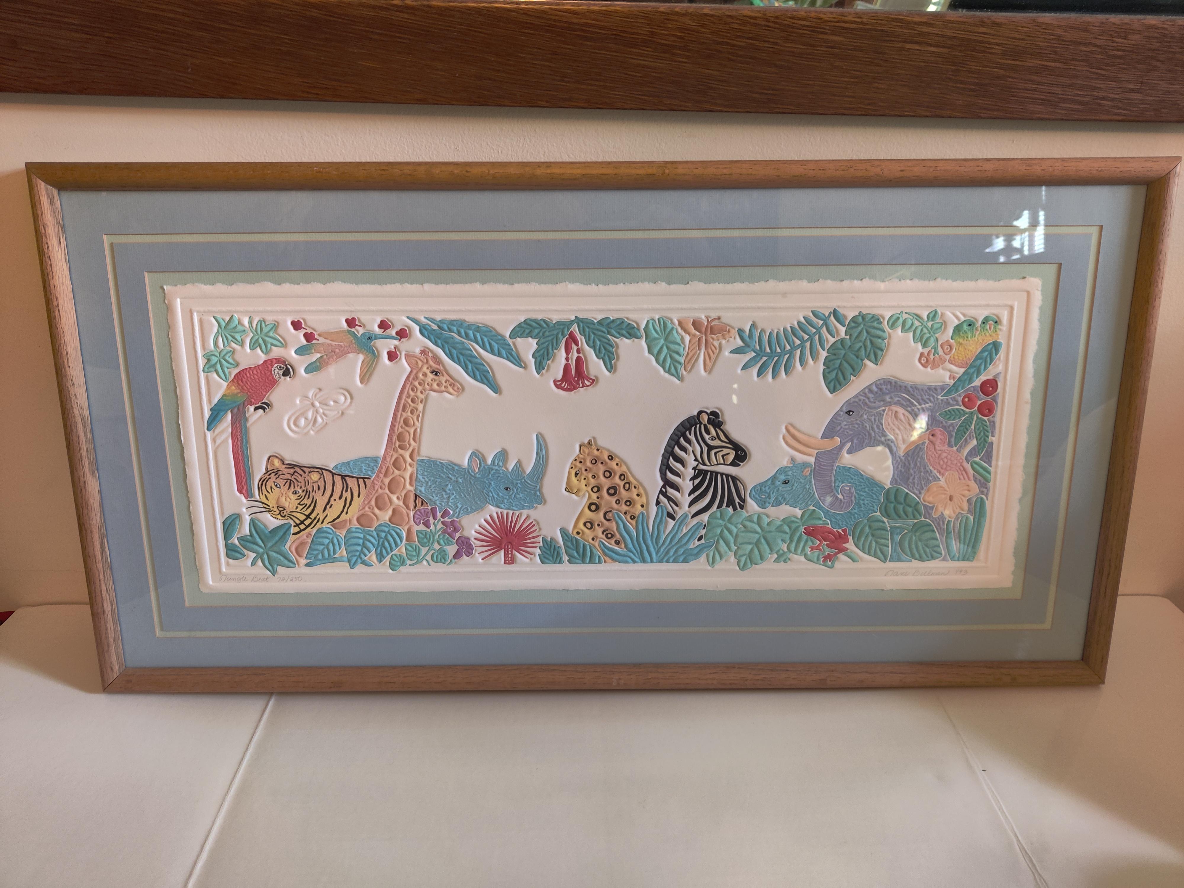 Jungle Beat Embossed framed limited edition 72/250 by artist Jane Billman For Sale 2