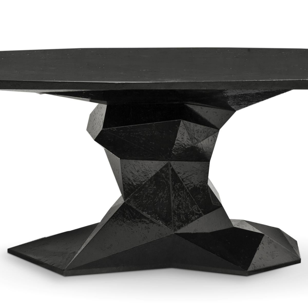 Portuguese Jungle Black Dining Table Glossy Black Lacquered Wood For Sale
