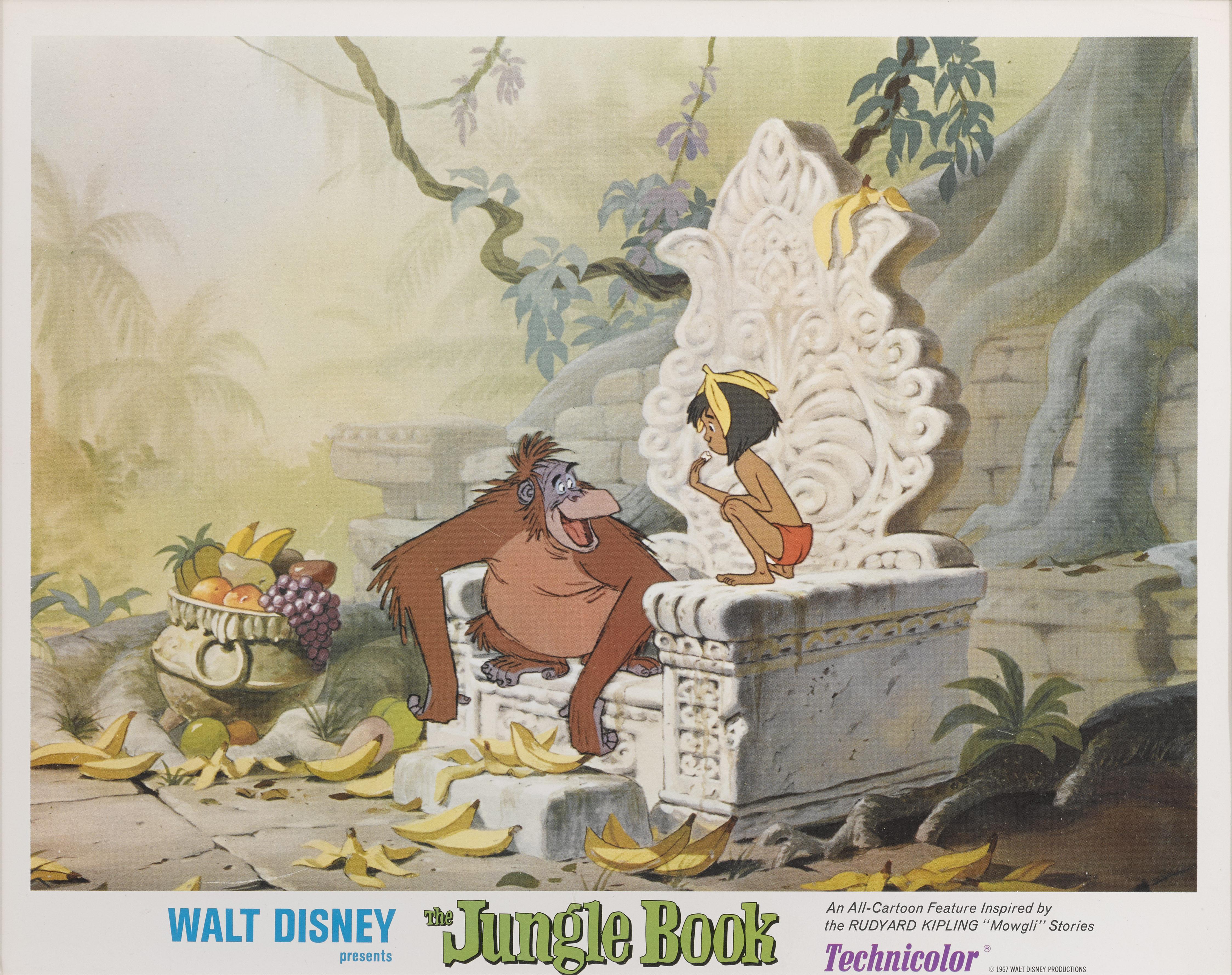 Lobby card original de EE.UU. utilizado en los cines estadounidenses para anunciar el clásico de animación de Disney en 1967.
La película incluía la famosa canción The Bare Necessities de Terry Gilkyson.
Esta tarjeta de vestíbulo está enmarcada en