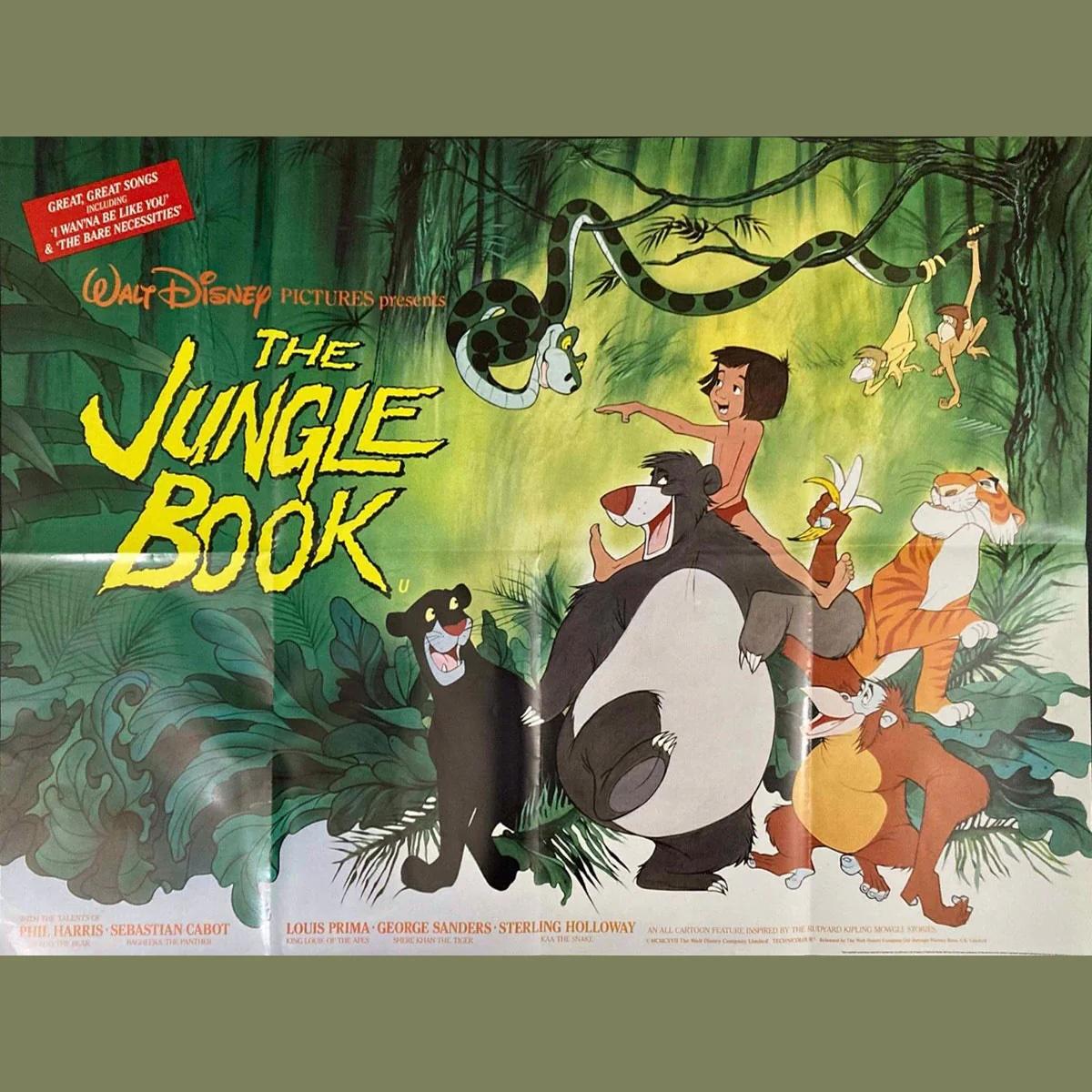 Das Dschungelbuch (1980er Jahre)
Original British Quad (30 X 40 Zoll)

In diesem klassischen Walt-Disney-Zeichentrickfilm nach dem Buch von Rudyard Kipling wird Mowgli, ein verlassenes Kind, das von Wölfen aufgezogen wird, in seiner friedlichen
