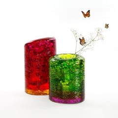 Vase contemporain Jungle, petit vase bicolore vert citron et violet de Jacopo Foggini