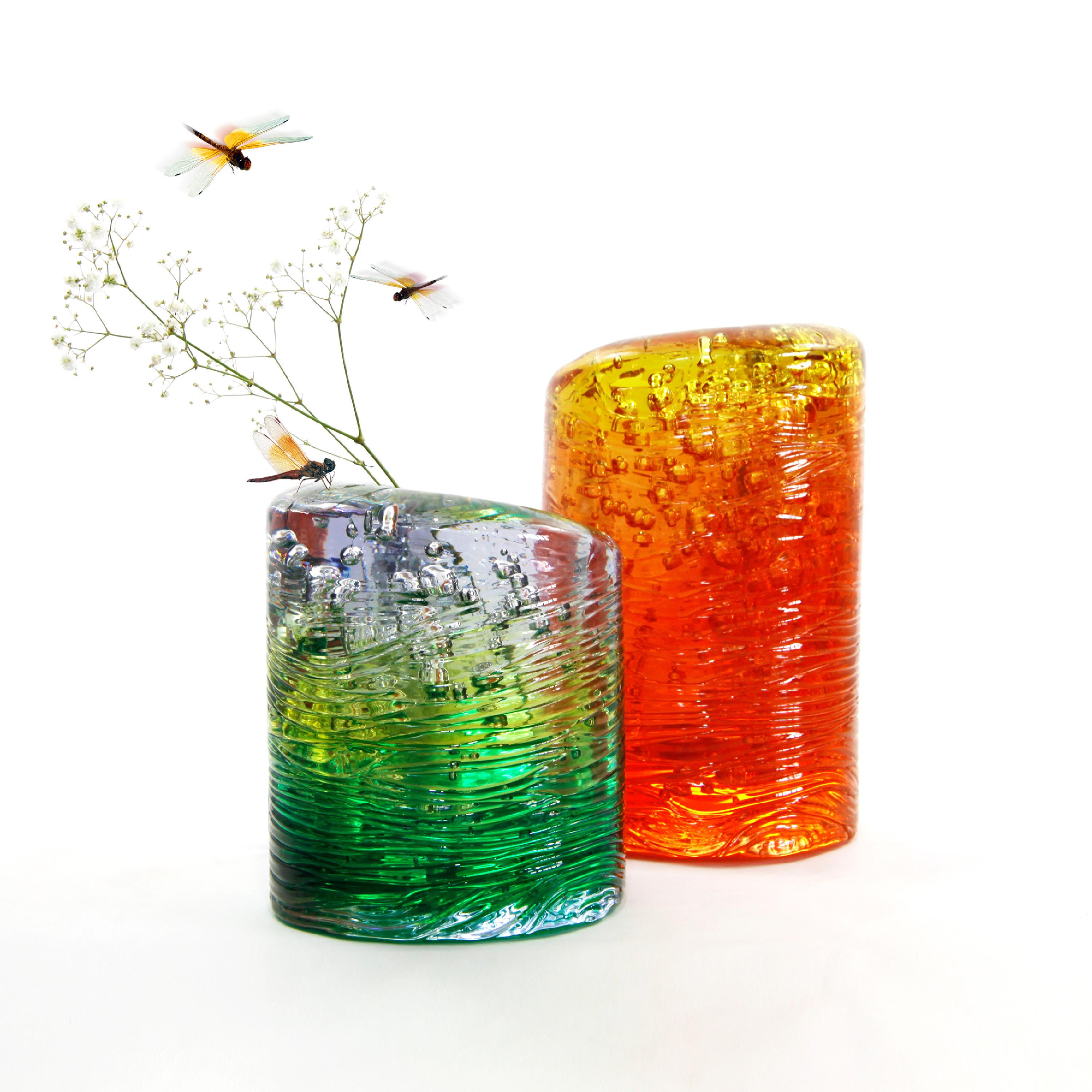 Resin Jungle Contemporary Vase, Small Bicolor Lime Green and Violet by Jacopo Foggini For Sale