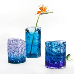 Jungle Contemporary Vase, Small Bicolor Transparent and Blue by Jacopo Foggini