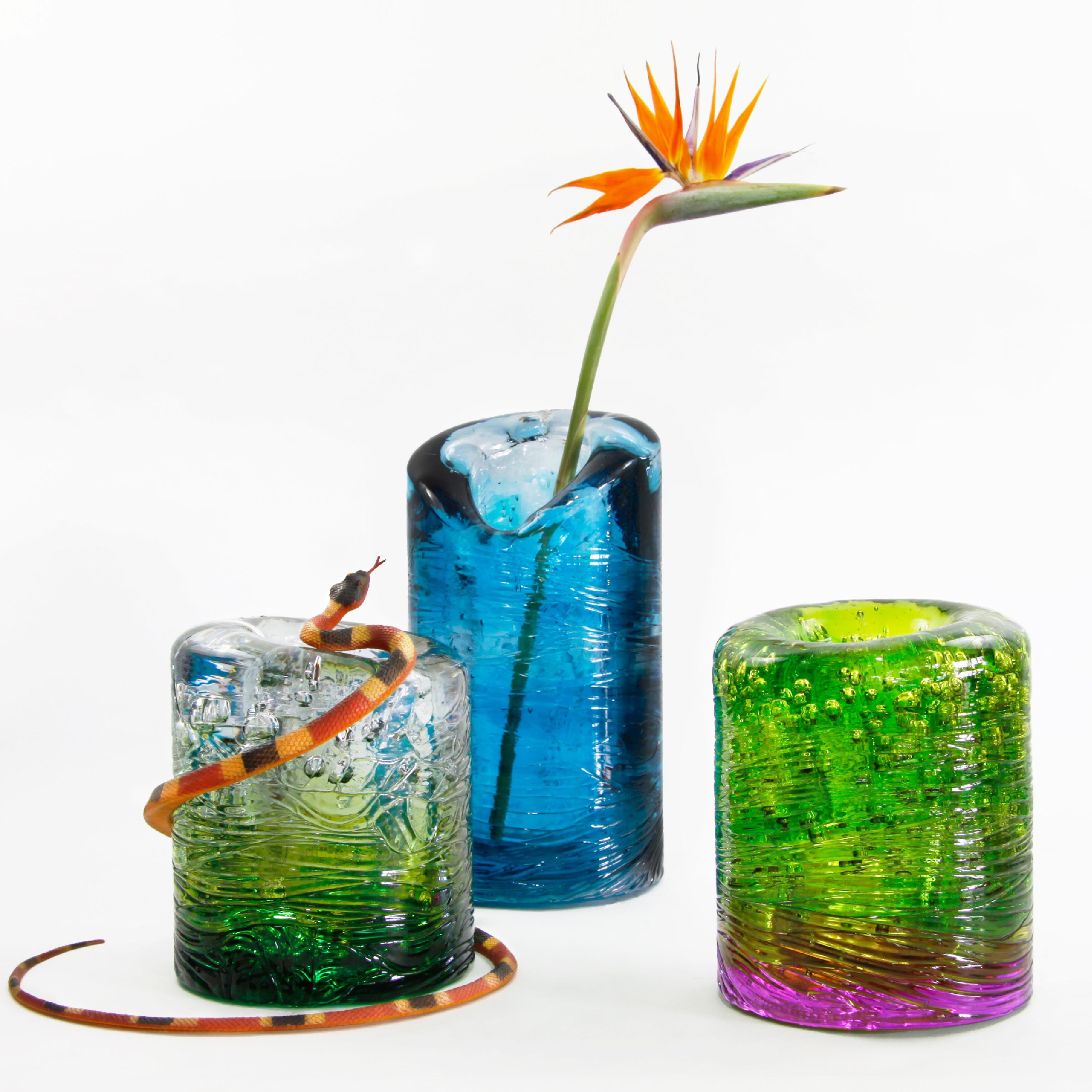 Italian Jungle Contemporary Vase, Small Bicolor Transparent and Green by Jacopo Foggini For Sale