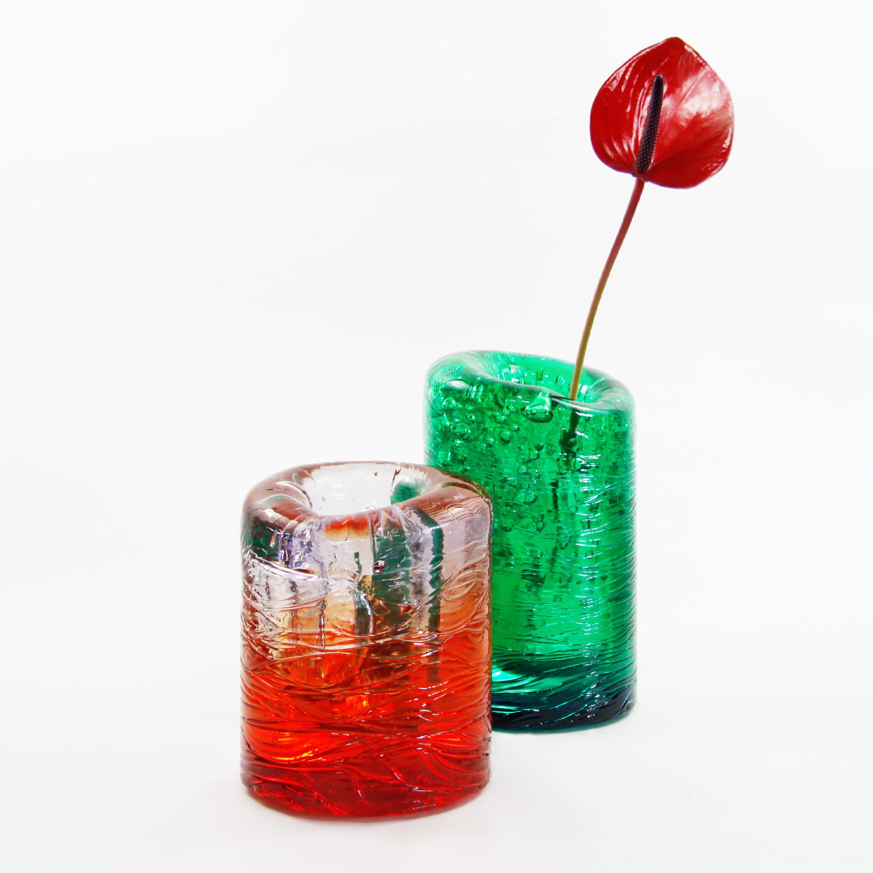 Jungle Contemporary Vase, Small Bicolor Transparent and Green by Jacopo Foggini For Sale 3