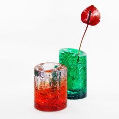 Vaso contemporaneo Jungle, piccolo bicolore trasparente e rosso di Jacopo Foggini
