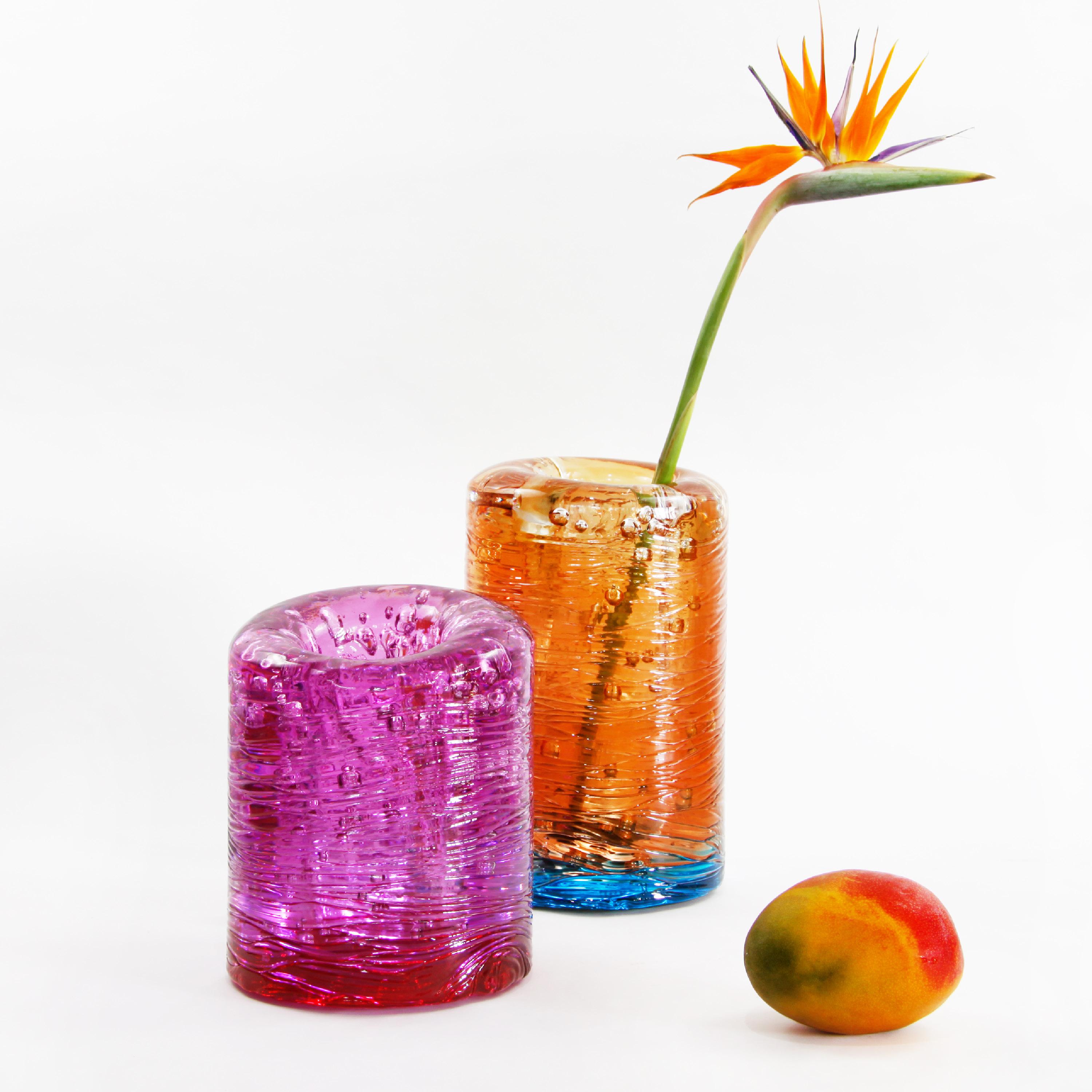 Resin Jungle Contemporary Vase, Small Bicolor Transparent and Red by Jacopo Foggini For Sale