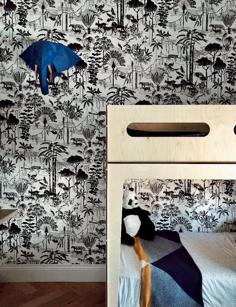 Papel pintado de diseño Jungle Dream en color carbón 'Blanco y negro'. Estadounidense en venta