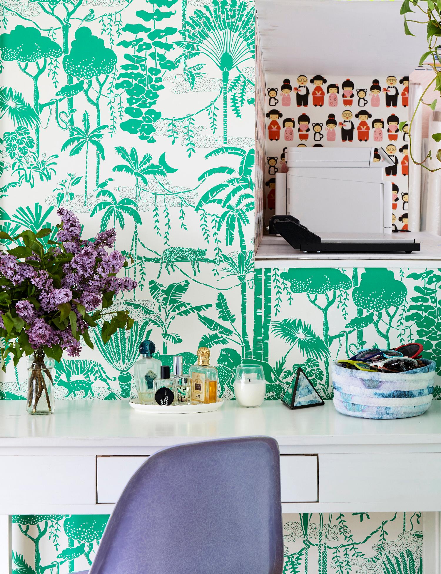 Moderne Papier peint Jungle Dream Designer de Monteverde « vert et blanc » en vente