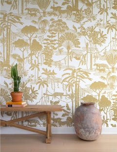 Jungle Dream Designer Screen Printed Wallpaper in Sphinx 'Gold on White'
