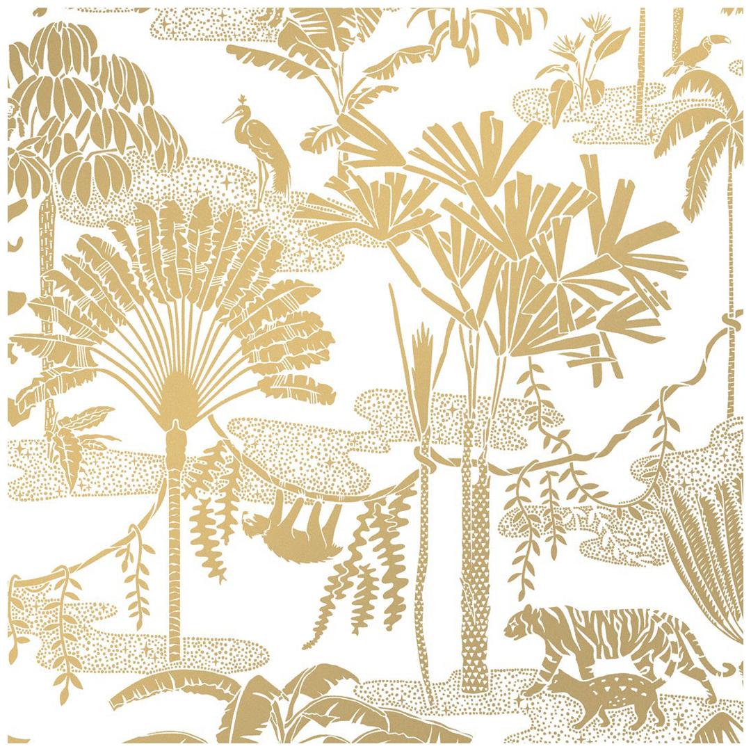 Jungle Dream Designer Screen Printed Wallpaper in Sphinx 'Gold on White'