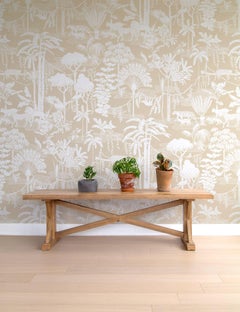Jungle Dream Designer Screen Printed Wallpaper in Stardust 'Silver on Oatmeal'