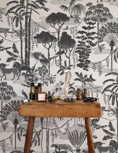 Jungle Dream Designer Wallpaper in Color Newsprint 'Black and Warm Neutral'