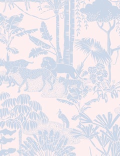 Jungle Dream Designer Wallpaper in Lily 'Grey-Blue and Blush'
