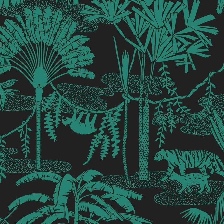 Moderne Papier peint Jungle Dream Designer en couleur émeraude « vert et noir » en vente