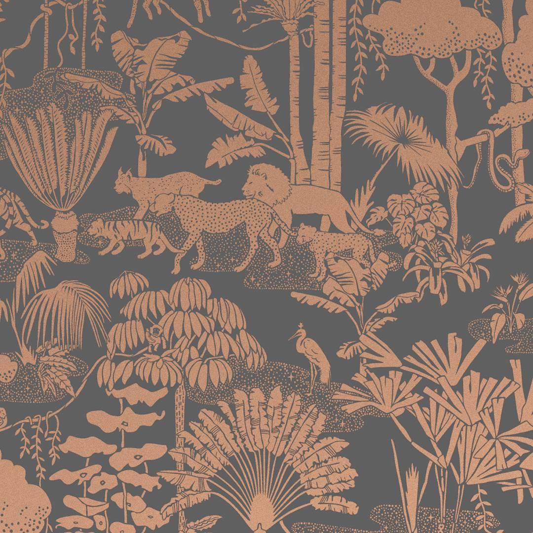 Jungle Dream Paravent bedruckte Wandteppich in Glint 'Metallic Copper on Charcoal' im Angebot