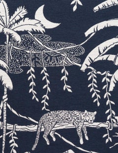 Jungle Dream Woven Commercial Grade Fabric in Oxford, White and Navy