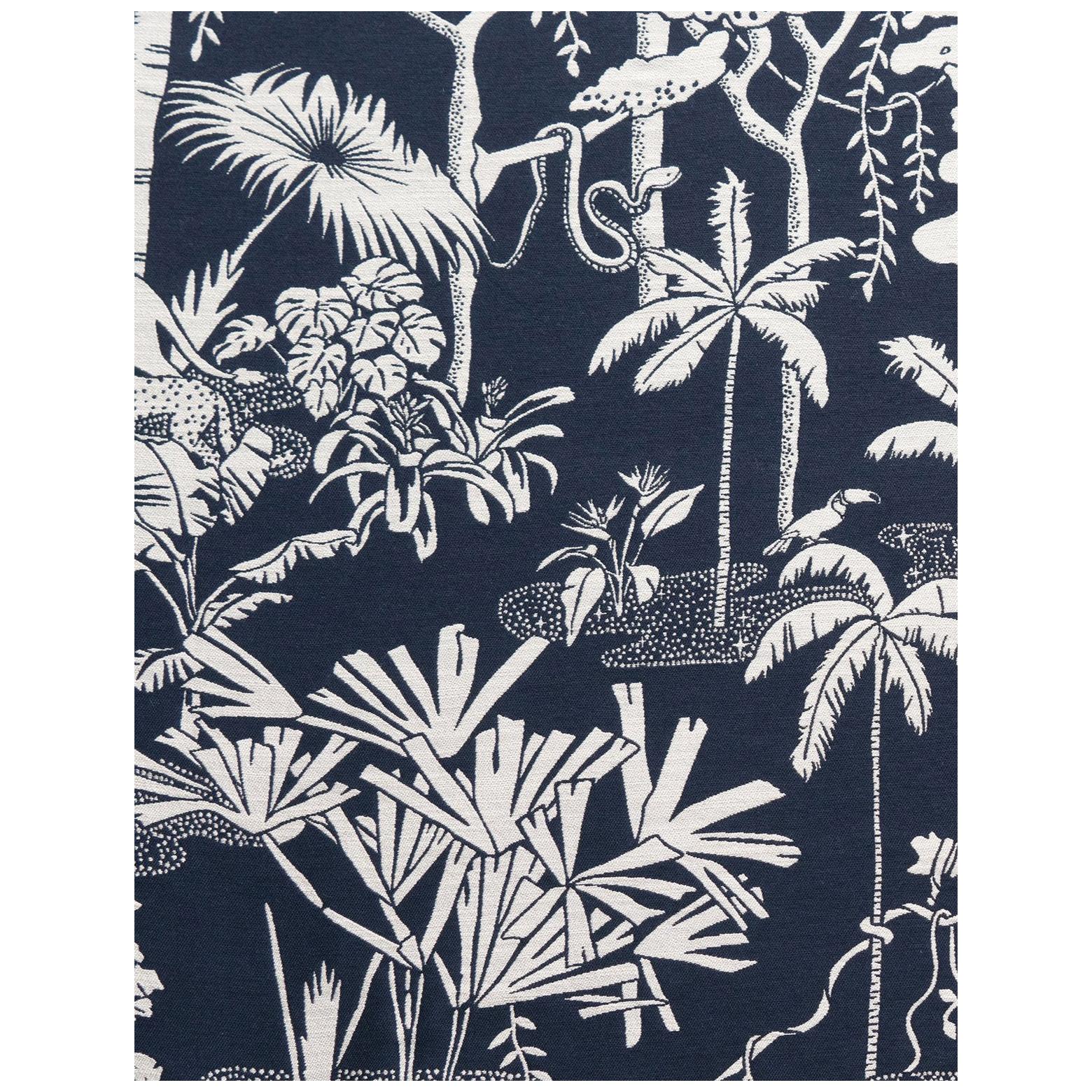 Jungle Dream Woven Commercial Grade Fabric in Oxford, White and Navy For Sale