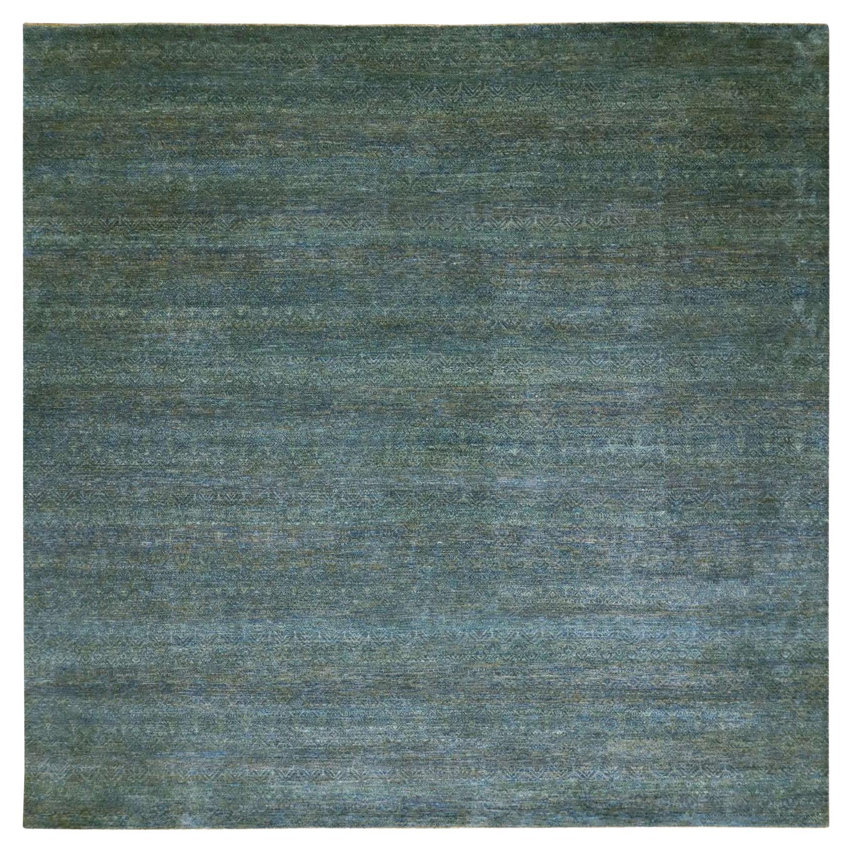 Jungle Green Kohinoor Herat Diamond Design Hand Knotted Wool Square Oriental Rug