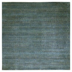 Jungle Green Kohinoor Herat Diamond Design Hand Knotted Wool Square Oriental Rug